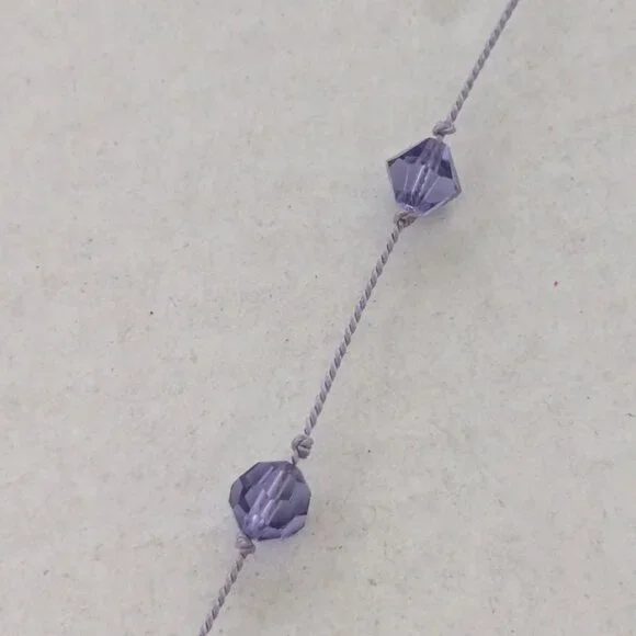 Artisan Dainty Delicate Purple Glass Crystal Beaded Rope Toggle Clasp Necklace - Picture 3 of 5